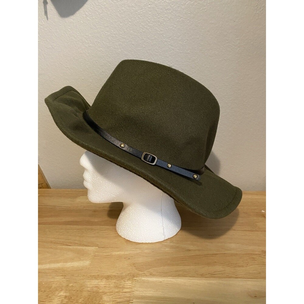 Fedora Hat 20s Unisex Fedora Hats Wool Blend Wide Brim Dark Green